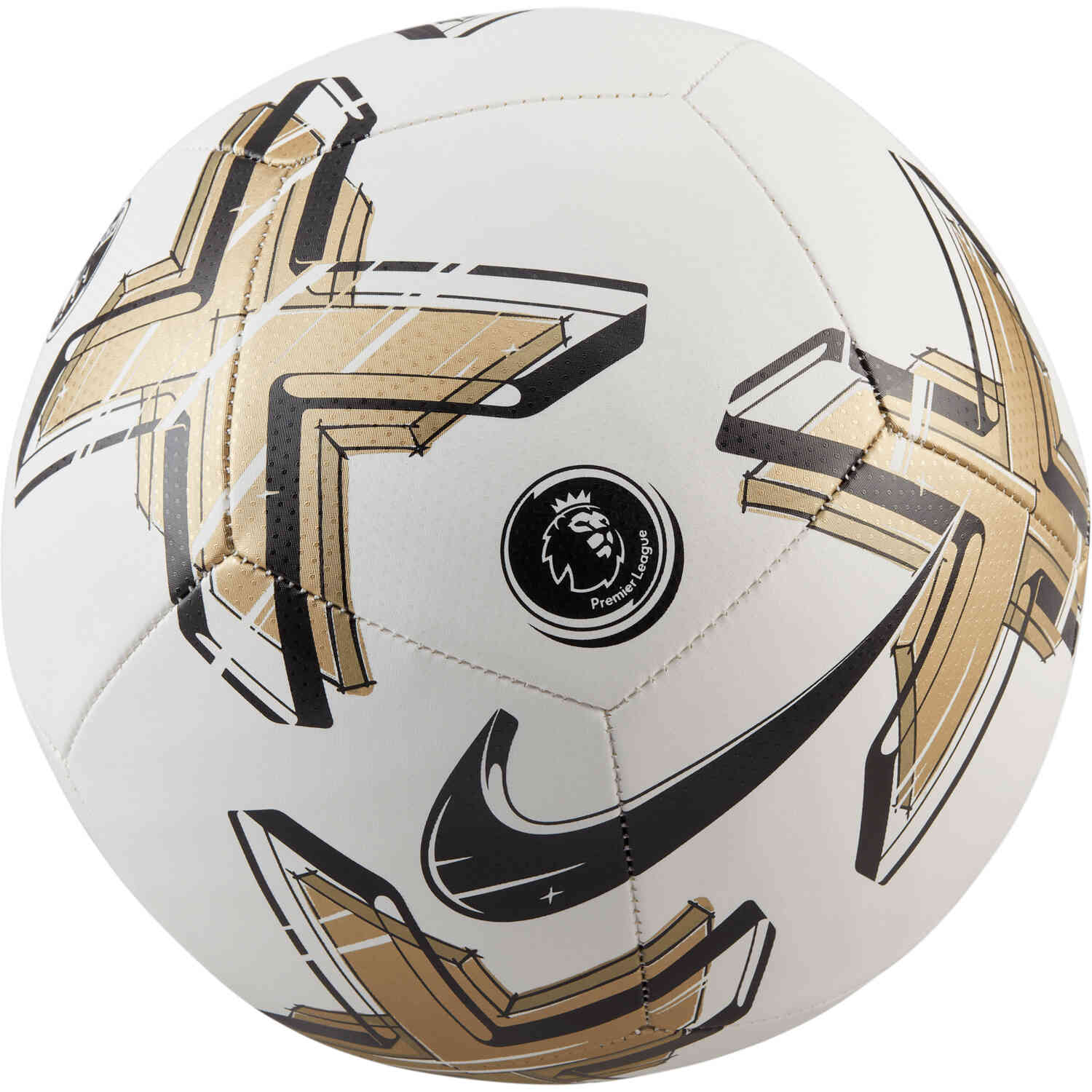 Mordrin Comandante raya Nike Premier League Pitch Soccer Ball - White & Gold with Black - SoccerPro