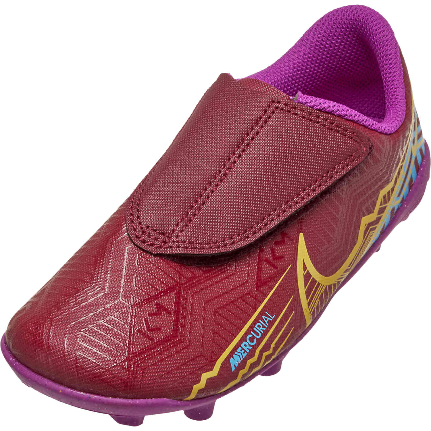 Personal Elástico Espinas Kids Nike Velcro Mbappe Mercurial Vapor 15 Club FG - Dark Beetroot &  Metallic Vivid Gold - SoccerPro