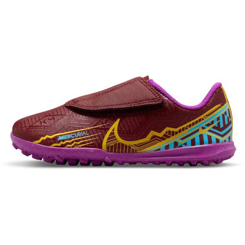 Kids Nike Velcro Mbappe Mercurial Vapor 15 Club TF – Dark Beetroot & Metallic Vivid Gold