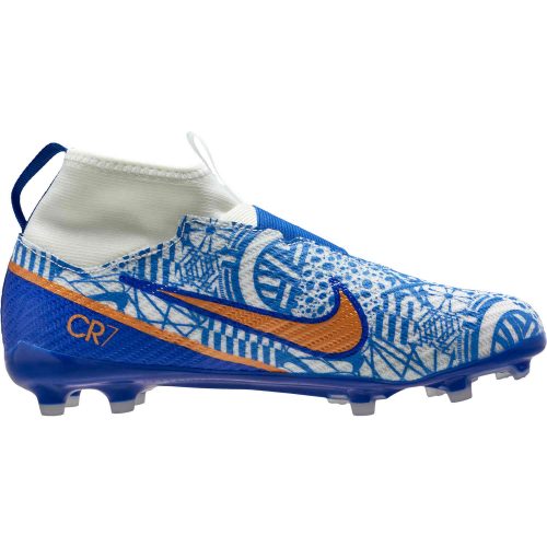 Kids Nike CR7 Zoom Mercurial Superfly 9 Pro FG – White & Metallic Copper with Concord