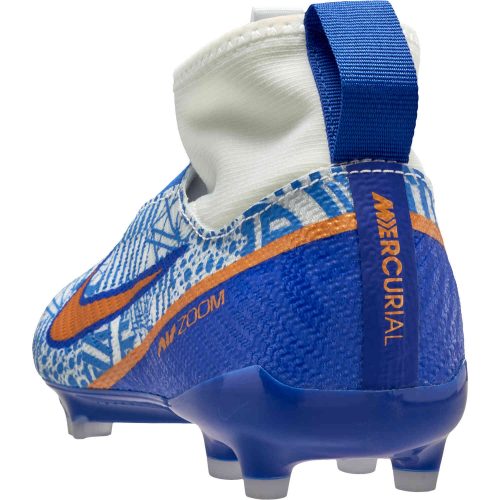 Kids Nike CR7 Zoom Mercurial Superfly 9 Pro FG – White & Metallic Copper with Concord