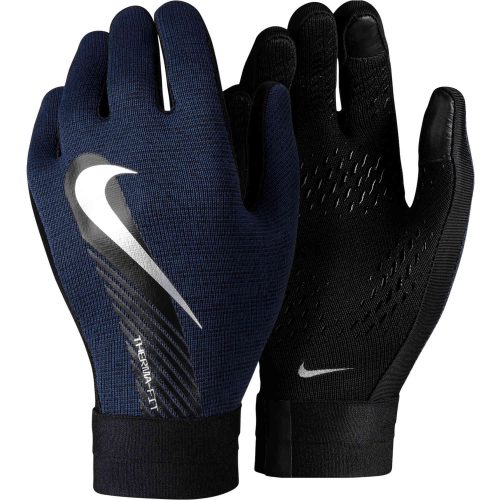 Kids Nike Academy Thermafit Fieldplayer Gloves – Black & Midnight Navy with Metallic Silver