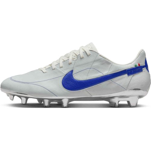 Nike Made in Italy Tiempo Legend 9 Elite FG – White & Game Royal with Metallic Silver