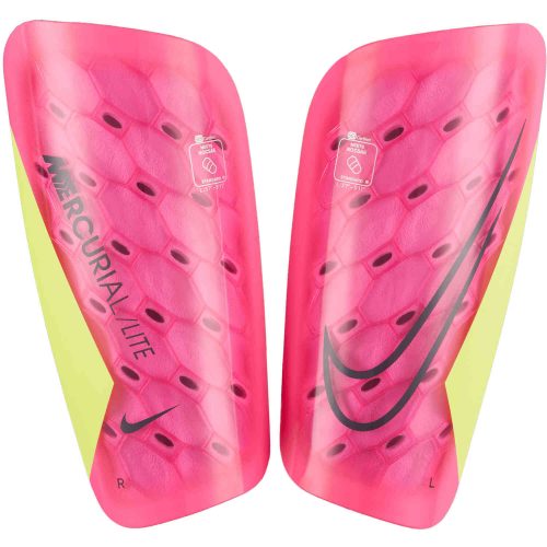 Nike NOCASE Mercurial Lite Shin Guards – Pink Spell & Volt with Gridiron