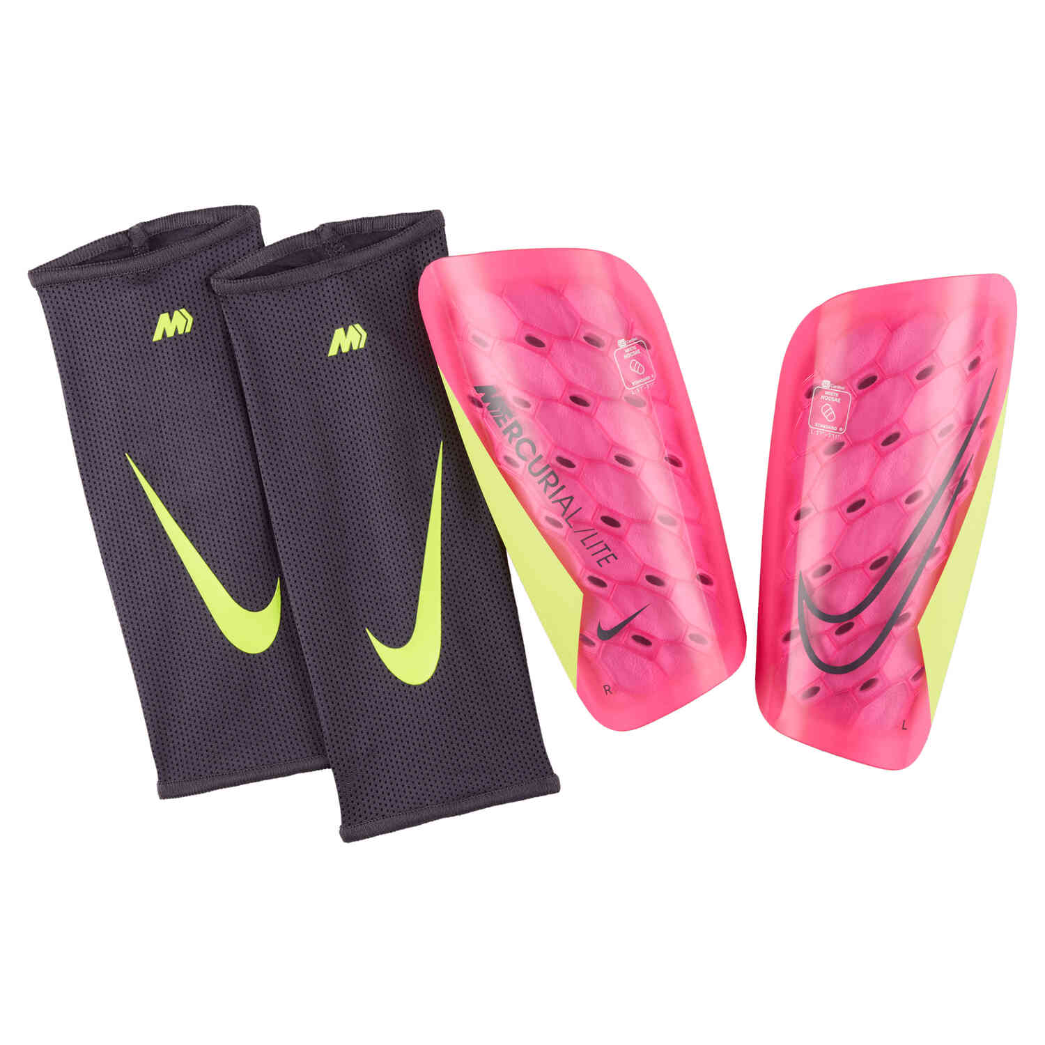 Nike NOCASE Mercurial Lite Shin Guards – Pink Spell & Volt with Gridiron
