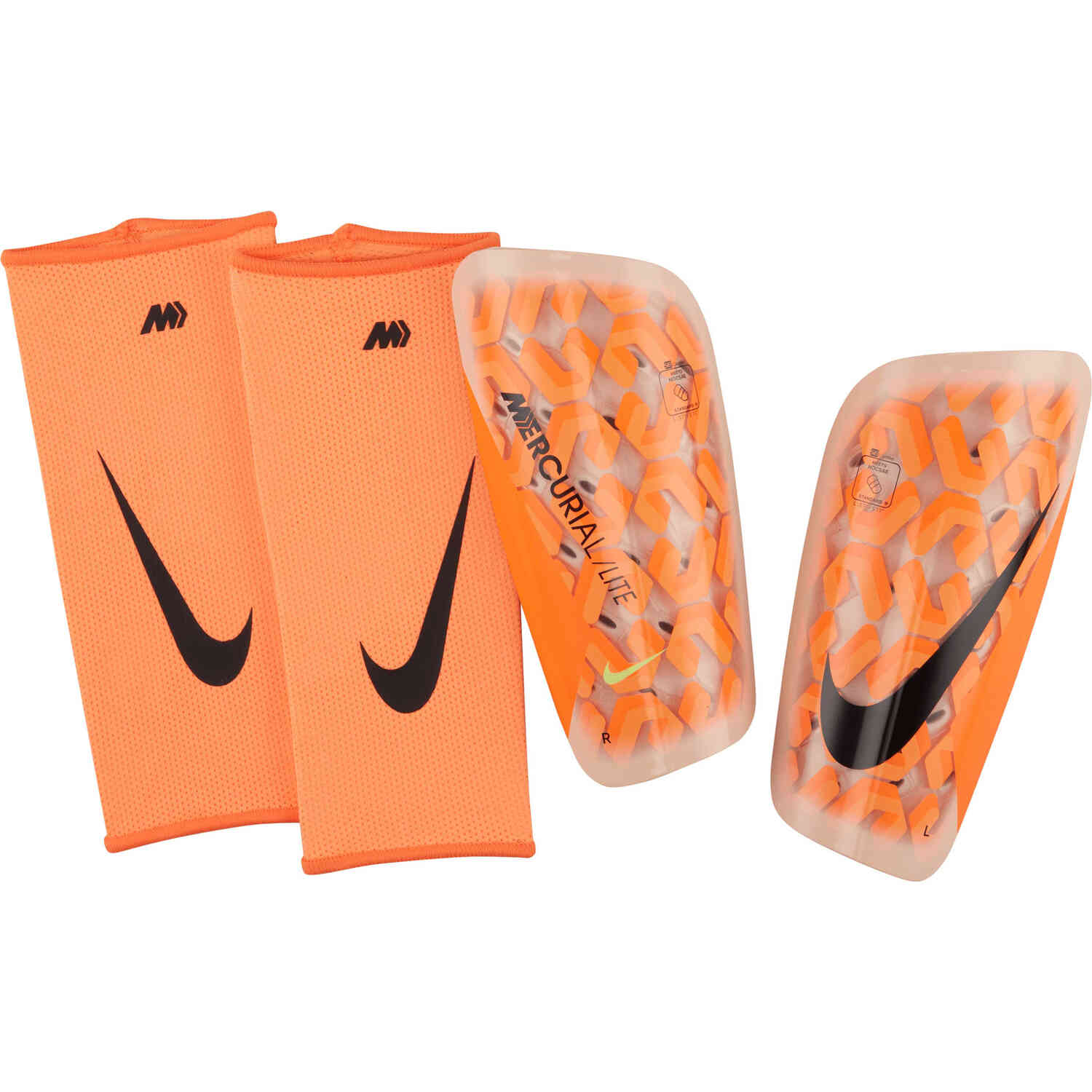 Nike Mercurial Lite Shin Guards Atomic Orange Total Orange with Black SoccerPro