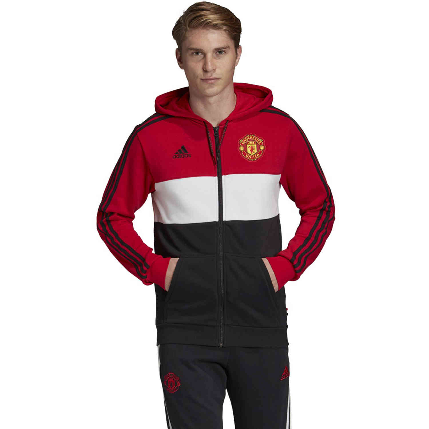 Encyclopedia exception Pronoun adidas Manchester United Full Zip Hoodie - Real Red/White/Black - SoccerPro