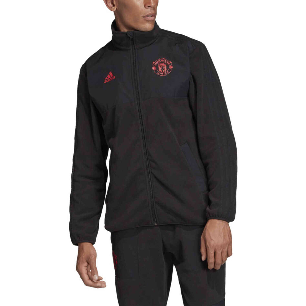 adidas Manchester United Fleece Jacket - Black - SoccerPro