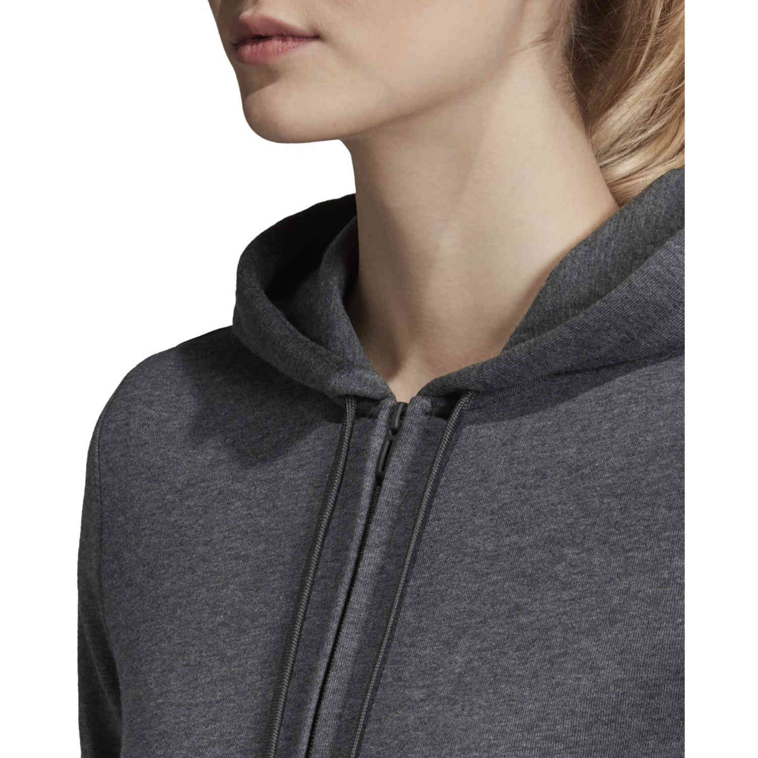 Womens adidas Essentials Lifestyle Full zip Hoodie Dark Grey Heather Semi Coral SoccerPro