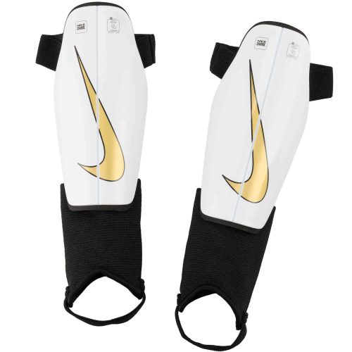 Nike Charge Shin Guards – White & Black with Metallic Gold Coin