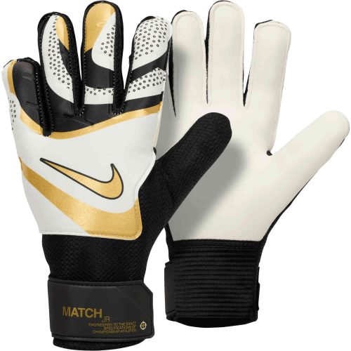 Kids Nike Match Training Goalkeeper Gloves – Black & White with Metallic Gold Coin