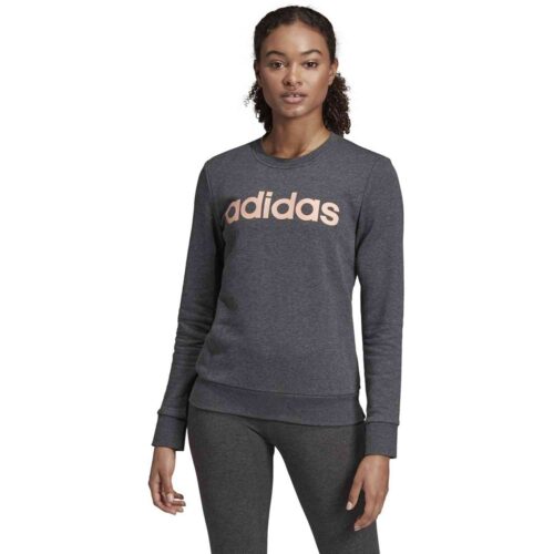 Womens adidas Essentials Lifestyle 3-Stripes Sweatshirt – Dark Grey Heather/Semi Coral