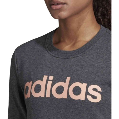 Womens adidas Essentials Lifestyle 3-Stripes Sweatshirt – Dark Grey Heather/Semi Coral