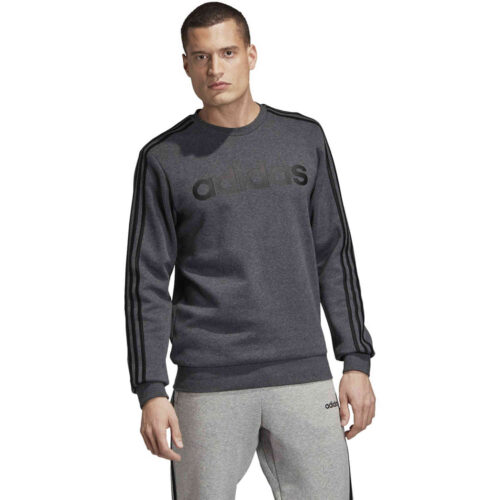 adidas Essentials Lifestyle 3-Stripes Fleece Crew – Dark Grey Heather