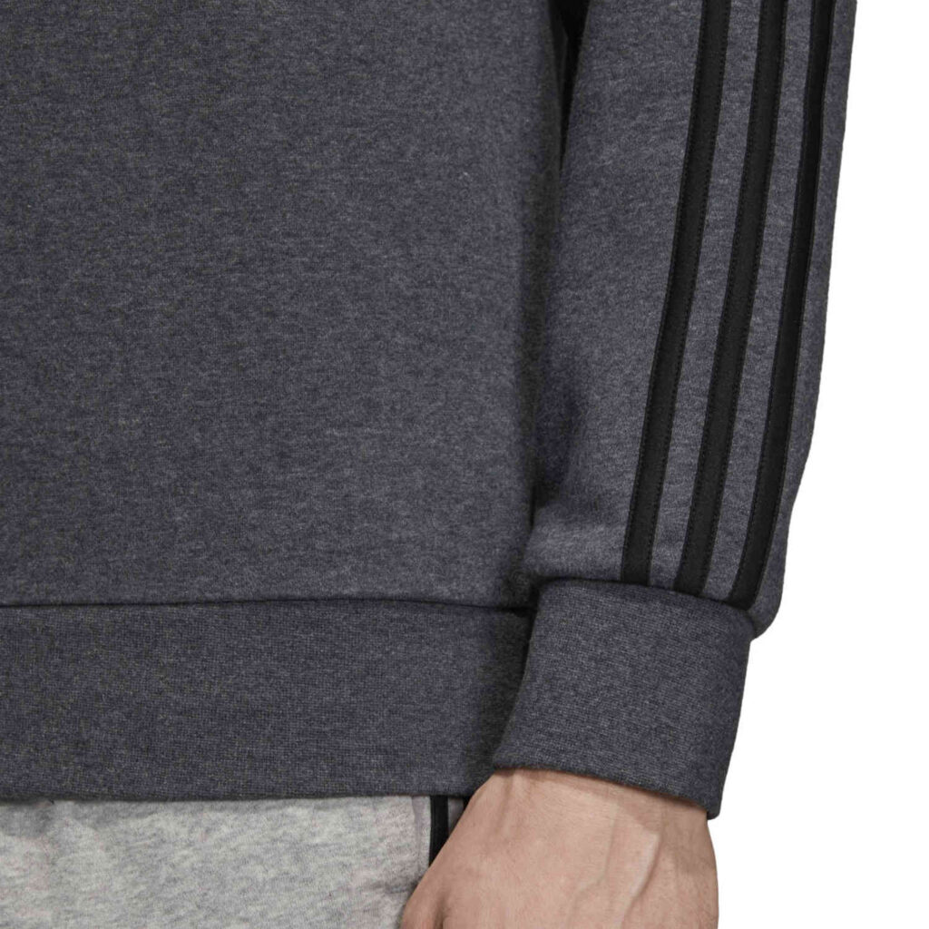 adidas Essentials Lifestyle 3-Stripes Fleece Crew - Dark Grey Heather ...