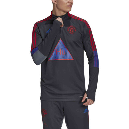 adidas Human Race Manchester United 1/4 zip Training Top – Dark Grey/Onix