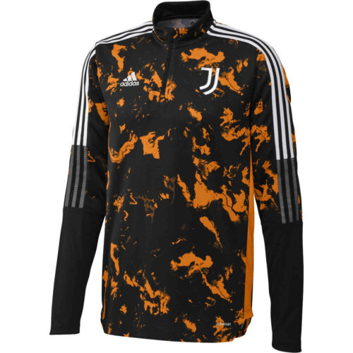 adidas Juventus All Over Print 1/4 zip Training Top – Black/Bahia Orange