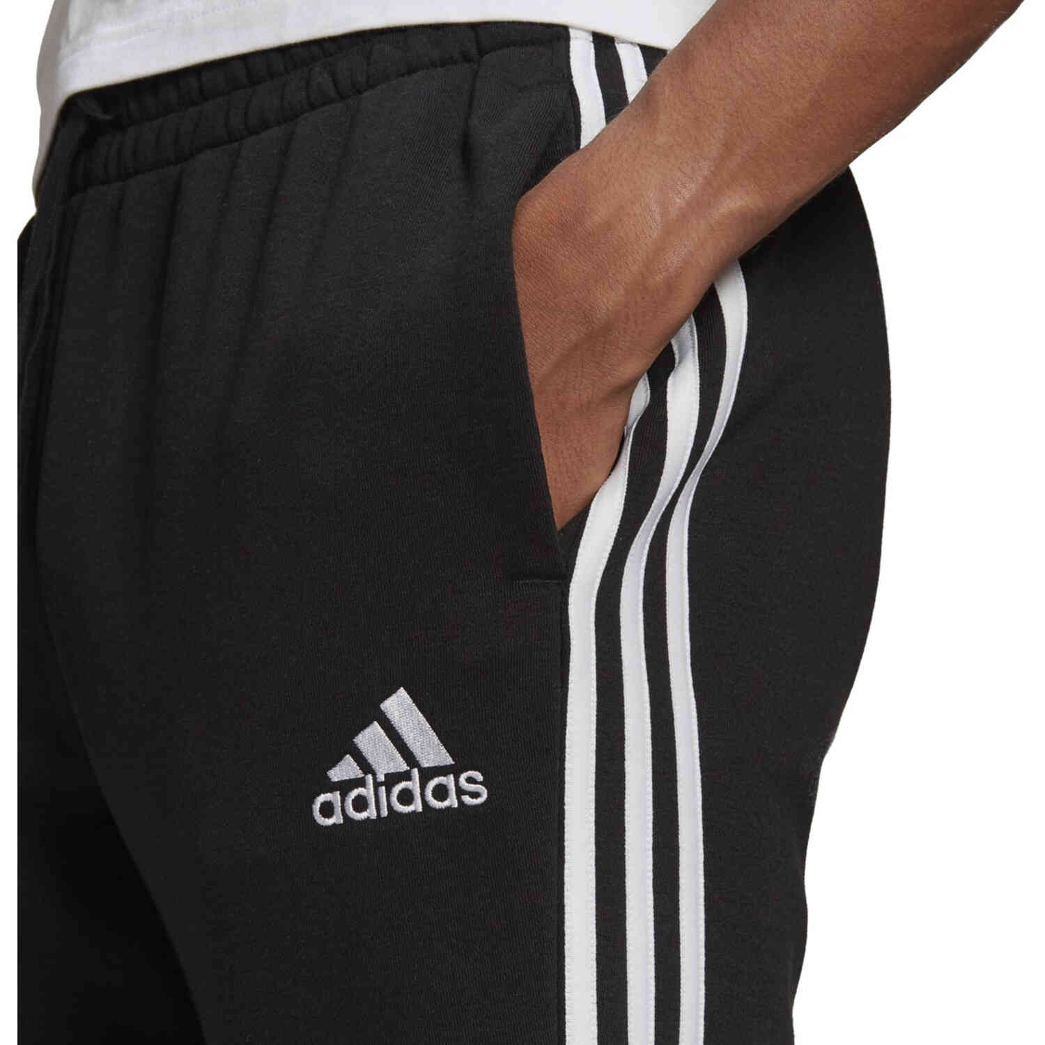 adidas Essentials Fleece Tapered Cuff Pants - Black/White - SoccerPro