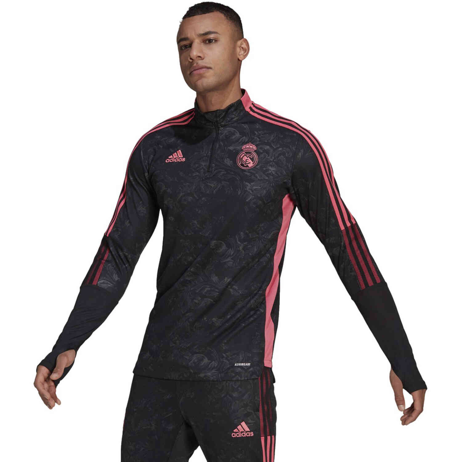 Onafhankelijkheid Transparant Oplossen adidas Real Madrid All Over Print 1/4 zip Training Top - Black - SoccerPro