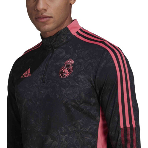 adidas Real Madrid All Over Print 1/4 zip Training Top – Black
