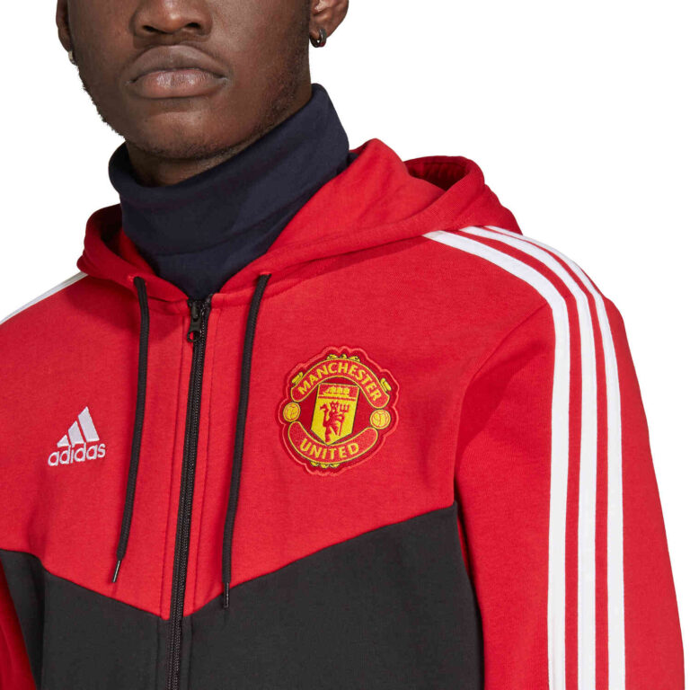 adidas Manchester United 3-Stripes Full-zip Hoodie - Real Red/Black ...