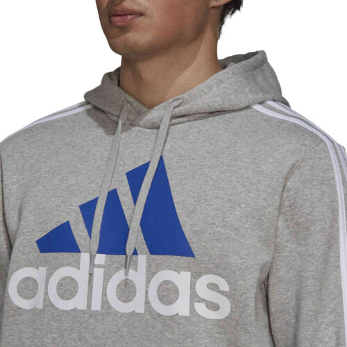 adidas Fleece 3-Stripes Logo Hoodie – Medium Grey Heather/White