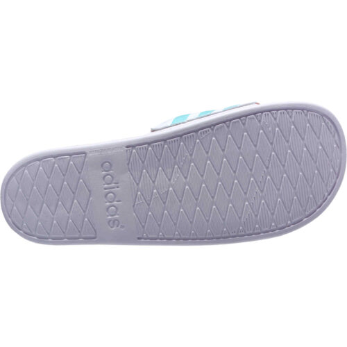 adidas Belgium Adilette Comfort Slides – White & Clear Aqua with Active Blue