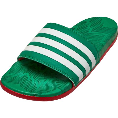 adidas Mexico Adilette Comfort Slides – Vivid Green & White with Scarlet