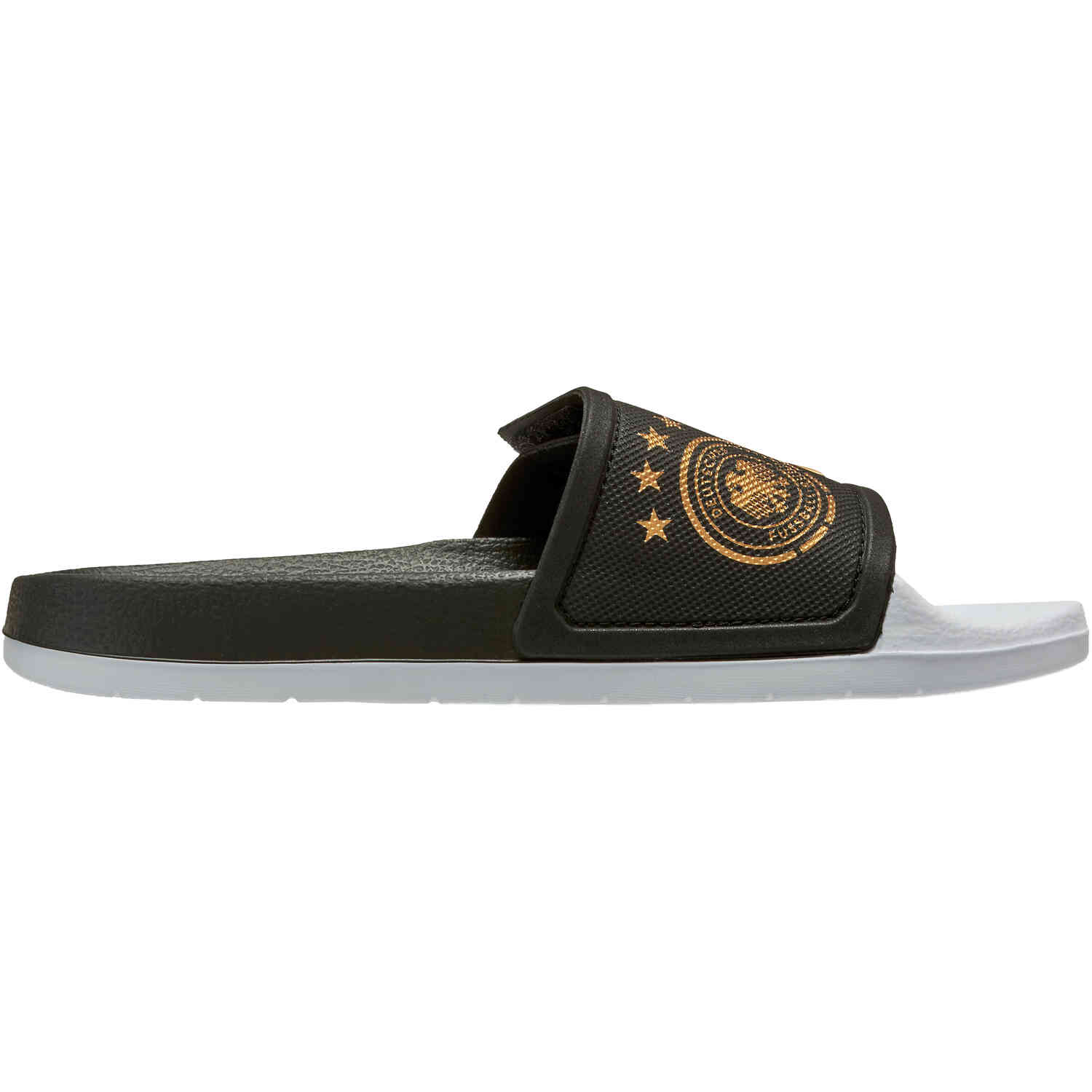 Adidas black and gold slides hotsell