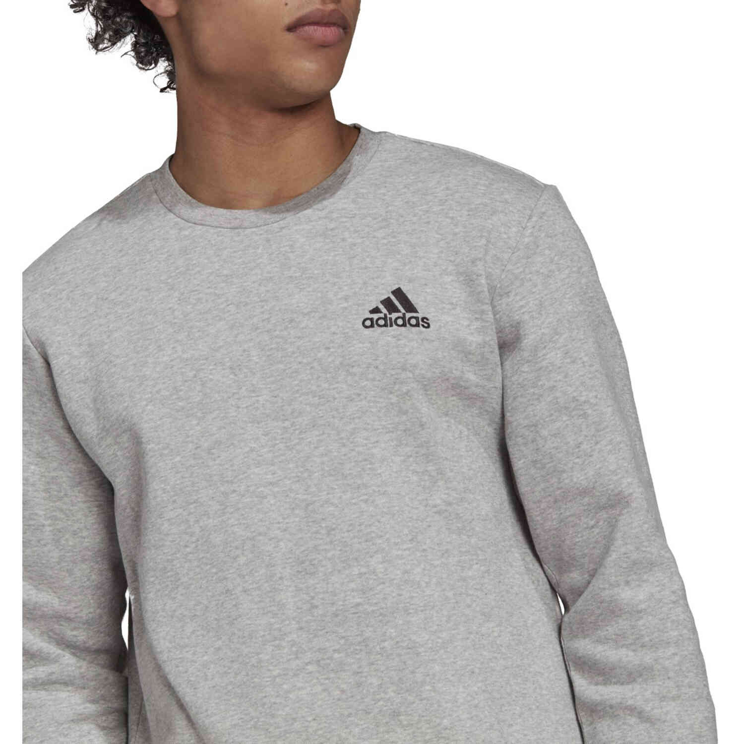 adidas Essentials Cozy Sweatshirt - Medium Grey Heather/Black - SoccerPro