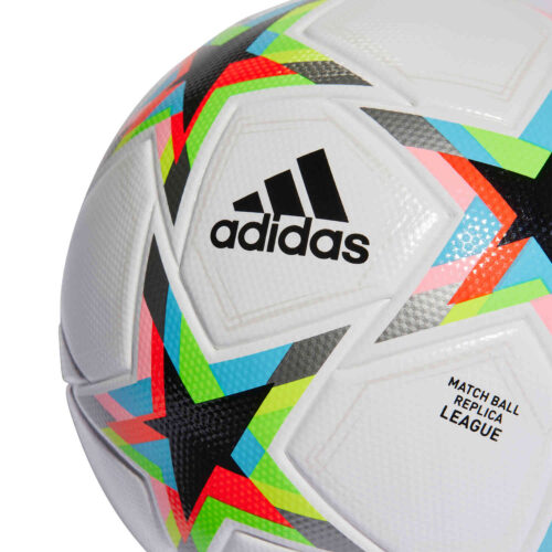adidas Finale 22 League Soccer Ball – White & Silver Metallic with Bright Cyan