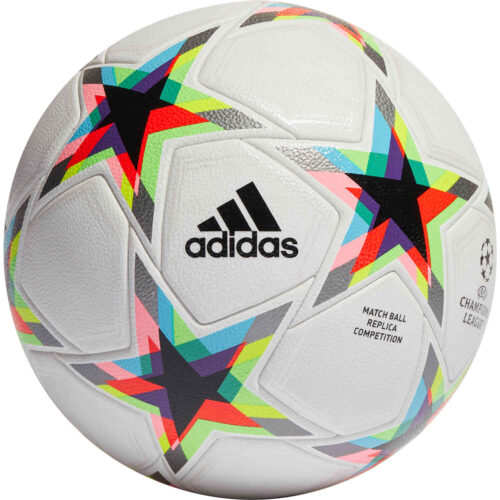 adidas Finale 22 Competition Match Soccer Ball – White & Silver Metallic with Bright Cyan