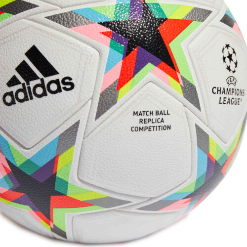 adidas Finale 22 Competition Match Soccer Ball – White & Silver Metallic with Bright Cyan