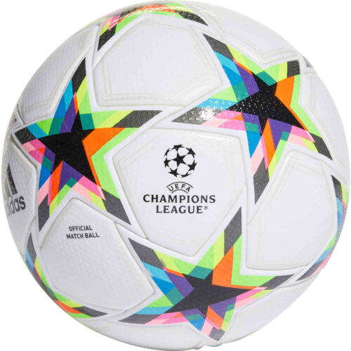 adidas Finale 22 Pro Official Match Soccer Ball – White & Silver Metallic with Bright Cyan