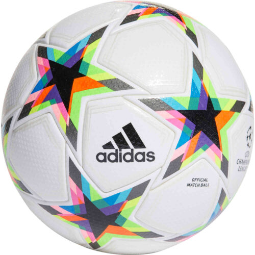 adidas Finale 22 Pro Official Match Soccer Ball – White & Silver Metallic with Bright Cyan