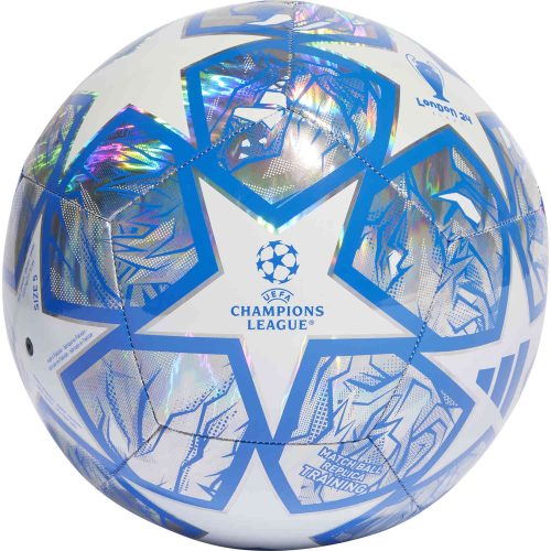 adidas UCL Training Hollogram Foil Soccer Ball – Silver Metallic & White with Glory Blue