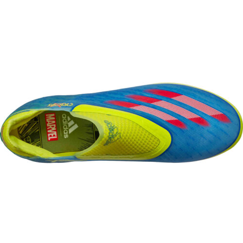 Kids adidas x Marvel X-Men X Ghosted+ FG – Blue & Vivid Red with Bright Yellow