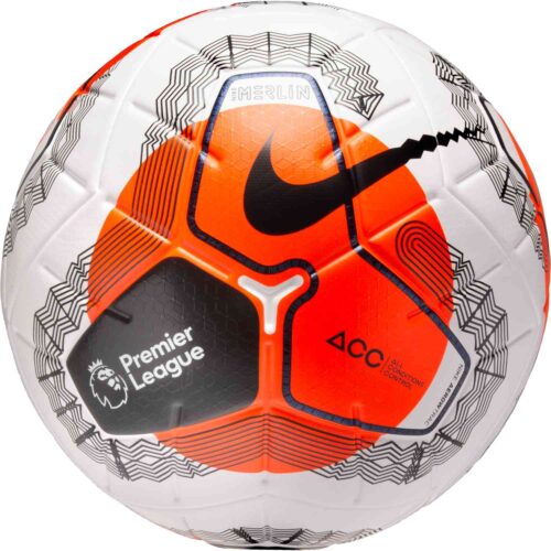 Nike Premier League Merlin Official Match Soccer Ball – White with Black and Hyper Crimson