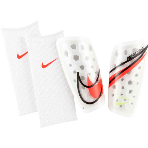 Nike Mercurial Lite Shin Guards – White & Black with Bright Crimson