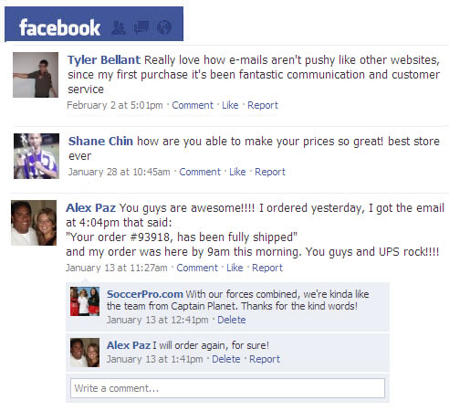 SoccerPro Customer Testimonials from Facebook